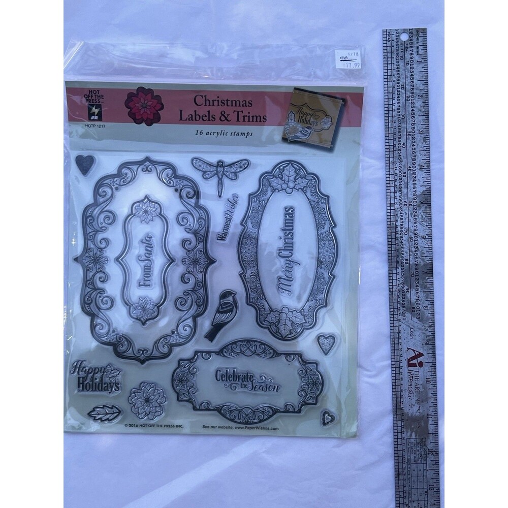 Hot Off the Press CHRISTMAS LABELS & TRIMS Acknowledgements Silicone Stamps